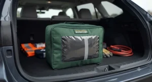 A waterproof emergency car blanket kept in a durable storage bag for year-round vehicle safety.
