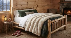 Warm and heavy cottage blanket set for guests CAD designed to keep visitors cozy during winter getaways in Canada.