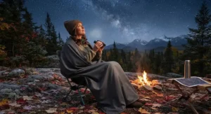 Close-up illustration showing the soft, breathable, and durable fabric of a compact travel blanket.
