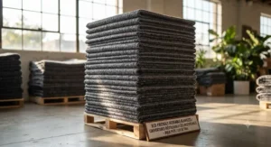 Eco-friendly reusable moving blankets bulk pack stacked vertically to show fabric quality and thickness.