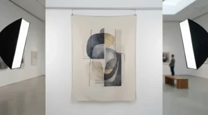 A crease-free, wrinkle resistant photography backdrop hanging smoothly in a creative Montreal photo studio.