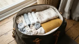 Packing essentials featuring muslin vs fleece baby blankets for a family road trip