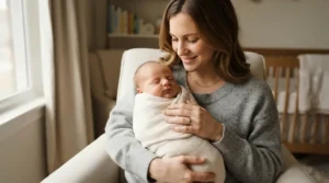 A parent wrapping an infant securely to show the generous sizing of a receiving blankets multipack.